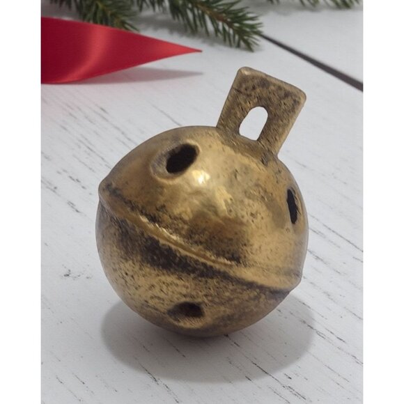Solid Brass Horse Crotal Petal Rumbler Sleigh Bell Handmade Signed 2.75" Vintage - Picture 1 of 4
